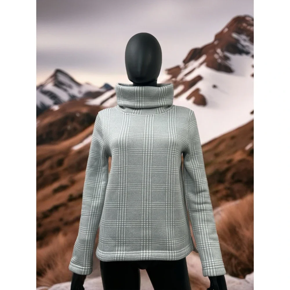 J.Crew Mock Neck Gray Plaid Pullover Sweater Top Women’s‎ Size S